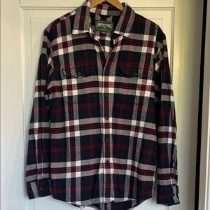 American Eagle Outfitters Men's Red and Black Checkered Shirt Size Medium
